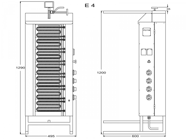 POTIS E4 Dönergrill Gyrosgrill - 80kg Döner Ocagi, 10,5 kW